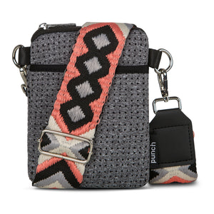 Petite Phone Crossbody marl grey with salmon strap